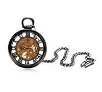 ERoomQ Glass Case Hollow Roman Numeral Hollow Dial Manual Winding Mechanical Pocket Watch Strap Chain (A One Size)