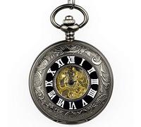 ERoomQ Pocket Watch Unisex Vintage Hollow Carved Roman Numerals Case Mechanical Pocket Watch