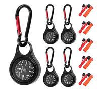 eROOSY 5 PCS Compass with Keychain, Keyring with compass, Orientation Compass, Carabiner Compass Belt with 5 Whistles