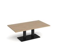 Eros rectangular coffee table with flat black rectangular base and twin uprights 1400mm x 800mm - Kendal oak