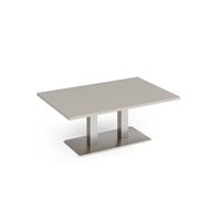Eros rectangular coffee table with flat brushed steel rectangular base and twin uprights 1200mm x 800mm - Light Grey