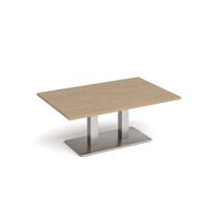 Eros rectangular coffee table with flat brushed steel rectangular base and twin uprights 1200mm x 800mm - Kendal oak