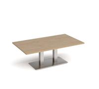Eros rectangular coffee table with flat brushed steel rectangular base and twin uprights 1400mm x 800mm - Kendal oak