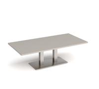 Eros rectangular coffee table with flat brushed steel rectangular base and twin uprights 1600mm x 800mm - Light Grey