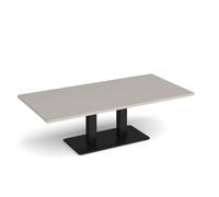 Eros rectangular coffee table with flat brushed steel rectangular base and twin uprights 1600mm x 800mm -Light Grey