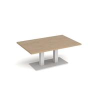 Eros rectangular coffee table with flat white rectangular base and twin uprights 1200mm x 800mm - Kendal oak