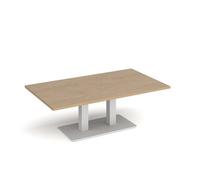Eros rectangular coffee table with flat white rectangular base and twin uprights 1400mm x 800mm - Kendal oak