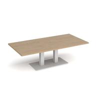 Eros rectangular coffee table with flat white rectangular base and twin uprights 1600mm x 800mm - Kendal oak