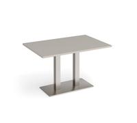 Eros rectangular dining table with flat brushed steel rectangular base and twin uprights 1200mm x 800mm - Light Grey