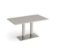 Eros rectangular dining table with flat brushed steel rectangular base and twin uprights 1400mm x 800mm - Light Grey