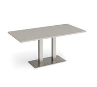 Eros rectangular dining table with flat brushed steel rectangular base and twin uprights 1600mm x 800mm - Light Grey
