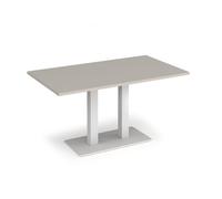 Eros rectangular dining table with flat white rectangular base and twin uprights 1400mm x 800mm -Light Grey