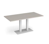 Eros rectangular dining table with flat white rectangular base and twin uprights 1600mm x 800mm - Light Grey