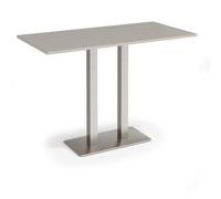 Eros rectangular poseur table with flat brushed steel rectangular base and twin uprights 1600mm x 800mm - Light Grey