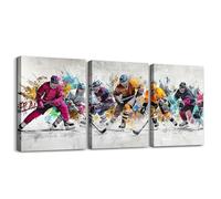 Erosebridal 3 Panels Ice Hockey Canvas Paintings Hockey Sports Artwork Posters Graffiti Art Pictures For Bedroom Office Kitchen Living Room Framed 12X16Inchx3Pcs