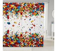 Erosebridal 3D Building Blocks Bath Curtain Construction Shower Curtain Set 72" Wx72 L,Colorful Bathroom Accessories Kids Boys Bricks Rainbow Gradient Room Decor for Teen Girls,White
