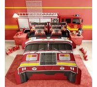 Erosebridal 3D Fire Truck Twin Comforter Set with Sheets | Fire Engine 7-Piece Bedding Set Black Red Firemen Car Fire Fighting Vehicle Bed in a Bag, Cartoon Firefighter Truck Bed Sets