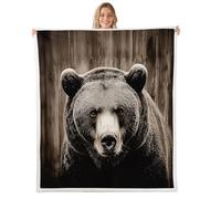 Erosebridal 3D Grizzly Bear Twin Sherpa Blanket Vintage Brown Bear Fleece Blanket Rustic Hunting Animal Fuzzy Plush Throw Rural Wooden Board Blankets Western Cabin Bedroom Decor