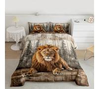 Erosebridal 3D Lion Bedding Set Queen Wildlife Hunting Theme Comforter Set for Kids Boys Men Forest Pine Tree Down Comforter Country Woodland Animal Bed Set Bedroom Decor