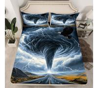 Erosebridal 3D Tornado Fitted Sheet Dark Cloud Lightning Bedding Set Natural Disaster Bed Sheets Full Size for Kids Boys Girls,Soft Breathable Sheets 3 Pcs