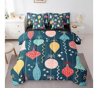 Erosebridal 7 Pcs Comforter Set Full,Merry Christmas Bed in a Bag with Flat Sheet and Fitted Sheet for Kids Teens Adult,Christmas Bells Bedding Set with Pillowcase and Sham Stars Geometric Quilt Set