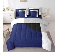 Erosebridal 7 Pcs Watercolor Striped Bed in A Bag Full,Modern Graffiti Geometric Abstract Comforter Set for Adults Teens,Bohemian Simple Patchwork Bedding Set,Geometry Stripes Bold Lines Bed Sheets