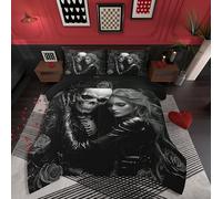 Erosebridal 7Pcs Black Valentines Day Full Comforter Set,3D Girl Sugar Kiss Skull Bedding Sets,Gothic Rose Floral Bed in A Bag,Skull and Love Quilt with Flat Fitted Sheet Valentine's Day Gift Decor