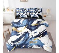 Erosebridal 7Pcs Navy Blue and Gold Comforter Set Full Size,Abstract Boho Modern Geometric Bed in A Bag,Art Minimalist Style Chic Bedding with Bed Sheets,Graffiti Line Simple Sketch Aesthetic Quilt