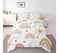 Erosebridal AONELAS Girls Rainbow Bedding Set, Sun and Stars Comforter Set Twin Size for Kids Boys Children Cartoon Style Cloud Bedding Comforters Girly Soft Microfiber Duvet Insert for Bedroom Decor