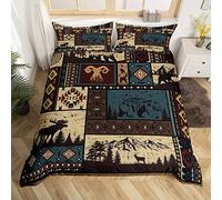 Erosebridal Aztec Duvet Cover King Rustic Southwestern American Native Bedding Set,Bear Deer Moose Comforter Cover Retro Indian Style Hunting Animal Bed Sets with 2 Pillowcases Ultra Soft
