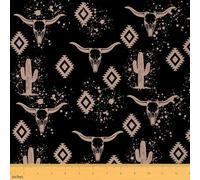 Erosebridal Aztec Fabric by The Yard,Rustic Bull Skull Upholstery Fabric for Chairs Sofa,Vintage Southwestern Cowboy Waterproof Outdoor Decor,Black Golden,1 Yard