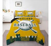 Erosebridal Baseball Comforter Set Softball Queen Size Bedding Set 3 Piece for Kids Boys Teens Adult Sports Games Bedding Comforter Sets Baseball City Quilt, (Oakland) Yellow Green
