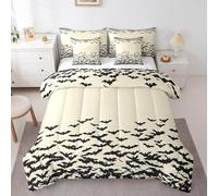 Erosebridal Bats 7 Pcs Comforter Set King Size Halloween Sheet Set Black Horror Wild Animals Bed in A Bag Flying Mysterious Birds Wildlife Bedroom Decor Quilt Set for Kids Boys Girls Teens