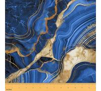 Erosebridal Blue Gold Marble Fabric by The Yard, Marbling Crack Print Upholstery Fabric, Abstract Metallic Texture Decorative Fabric, Luxury Shinny Boho Hippie Fluid DIY Waterproof Fabric, 1 Yard