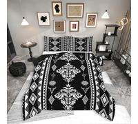 Erosebridal Boho Aztec Black Comforter Set, Western Damask Bedding Set Queen Size, Vintage Victorian Baroque Duvet Insert for Teens Adult Women Men Bedroom, Exotic Native American Quilt, Black