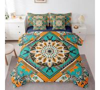 Erosebridal Boho Aztec Full Comforter Set with Sheets,Teal Western Style Bed in a Bag 7 Piece for Kids Adults Ethnic Bedroom Decor,Bohemian Floral Southwest Bedding Set with Fitted Sheet+Flat Sheet