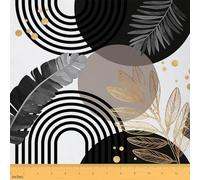 Erosebridal Boho Mid Century Upholstery Fabric Black White and Gold Fabric By The Yard for Women Adult Men Sun Geometric Rainbow Waterproof Outdoor Fabrics Modern Minimalist Leaves Decor, 1 Yard