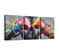 Erosebridal Boxing Canvas Wall Art 3D Sports Framed Wall Art Colorful Boxing Canvas Paintings Graffiti Inspirational Colorful Poster Prints Pictures For Bedroom Office 12"X 16"X 3 Panel