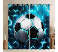 Erosebridal Boys Football Blackout Curtains Soccer Curtains & Drapes,Blue Glowing Honeycomb Curtains 84Wx63L Modern Neon Light Window Drapes,Geometric Buffalo Check Window Treatments for Kids Teens