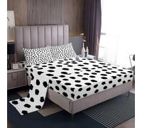 Erosebridal Brush Stroke Polka Dots Top Sheet Queen Size Boho Sheet Set for Teens Men Women Farmhouse Black White Sheets Deep Pocket Bed Sheets Set