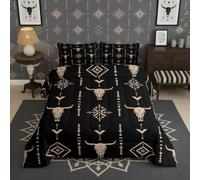 Erosebridal Bull Skull Bed Comforter Set Full Boho Bedding Ethnic Horns Bohemian Comforter Sets Brown Tribal Symbol Mysterious Aztec Bedroom Decor Abstract Geometric Duvet Insert for Men Boys
