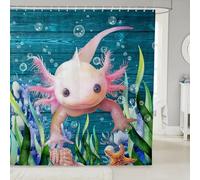 Erosebridal Cartoon Axolotl Shower Curtain 72" Wx72 L for Boys Girls Cute Axolotl Kids Toddler Bathroom Curtain 3D Salamander Animal Bath Curtain Ocean Aquatic Plants Bathroom Accessories