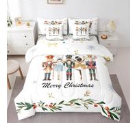 Erosebridal Christmas Nutcracker Comforter Set King 7 Piece Bowknot Ballet Dancer Bed in A Bag | Merry Christmas Bedding Sets for Kids Boys Girls Holly Snowflakes Damask Sheet Set with Comforter