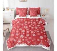 Erosebridal Christmas Snowflake 7 Piece Comforter Set Full Bed in a Bag,Red Snowflake Floral Bedding Set for Kids Boys Girls,Winter Frozen Snowy Quilt,Xmas Decoration Merry Christmas Sheet Set