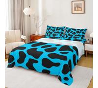 Erosebridal Cow Print Sheet Set for Kids Boys Girls Kawaii Farm Animal Bed Set, Black Blue Bed Sheets Set Twin Highland Cattle Bull Skin Sheets, Wildlife Fur Hair Skin Flat Sheets