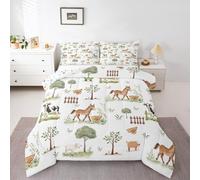 Erosebridal Cute Farm Animals Kids Comforter Set Cartoon Horse Sheep Cow Pig Full Bedding Set for Child Rustic Farmhouse Cabin Comforter Woodland Animal Trees Duvet Insert for Boys Girls Bedroom