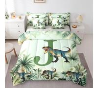 Erosebridal Dinosaur Initial J Full 7 Piece Comforter Set, Costom Monogram Dinosaur Bed in a Bag with Sheets for Kids Boys Girls, Jungle Forest Animals Bedding Sheet Set, Personalized Dino Bed Sets