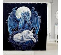 Erosebridal Dragon Shower Curtain 72 X 72 Inch, Wolf Animals Bath Curtain, Tribal Exotic Wildlife Waterproof Bathroom Accessories for Washroom, Black Blue