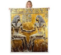 Erosebridal Egyptian Print Throw Blanket, Gold, 50"x60", Sherpa Fleece, Hieroglyphics Pattern, Modern Design, Unisex Adults