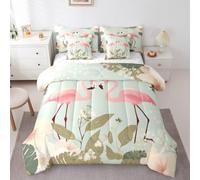 Erosebridal Flamingo 7 Piece Bedding Set Twin Tropical Hawaii Comforter Set with Sheets Cherry Blossom Branch Bed in a Bag Spring Romantic Style Bed Sets